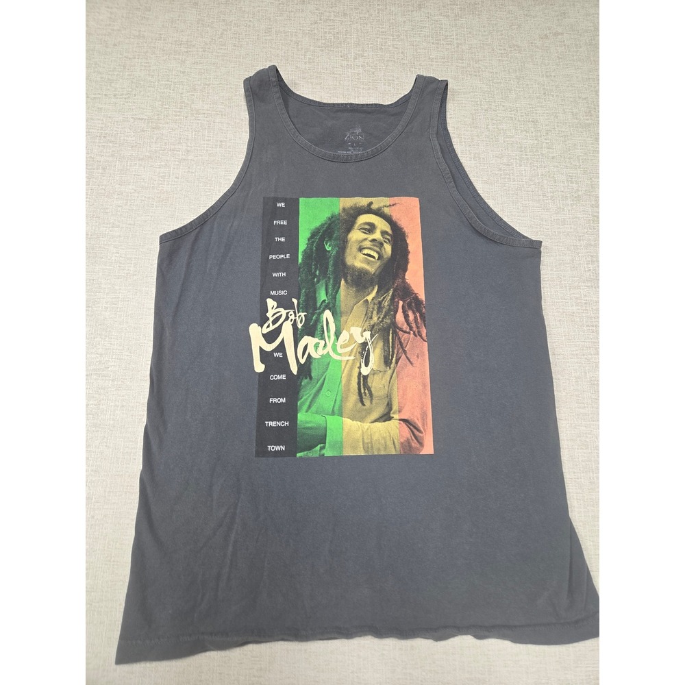 Bob Marley Graphic Tank Top Men's Large Black Reggae Music Sleeveless Shirt Zion